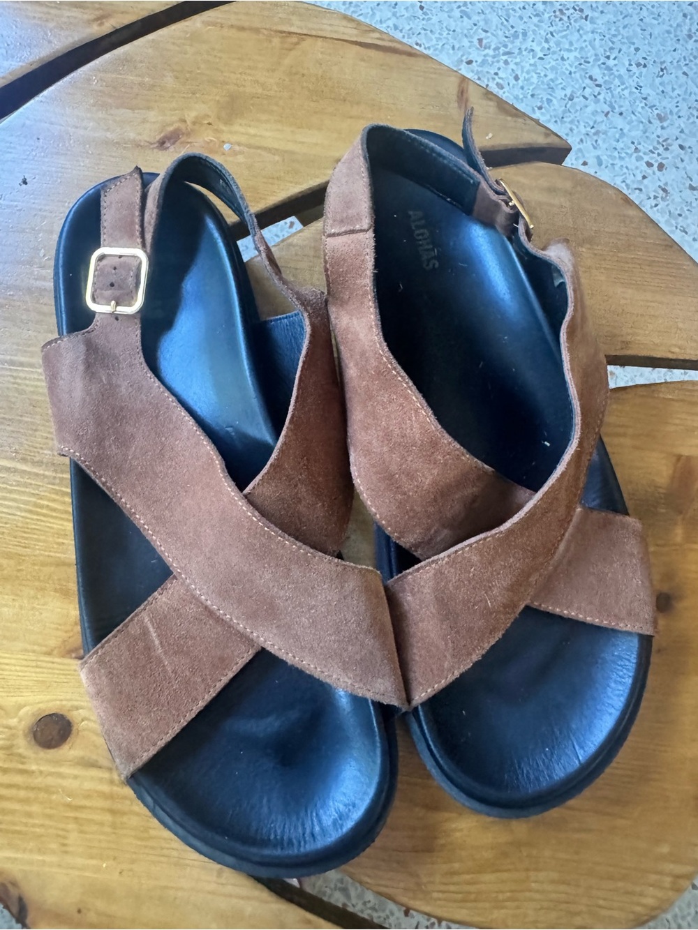ALOHAS Brown Suede Crisscross Slingback Sandals